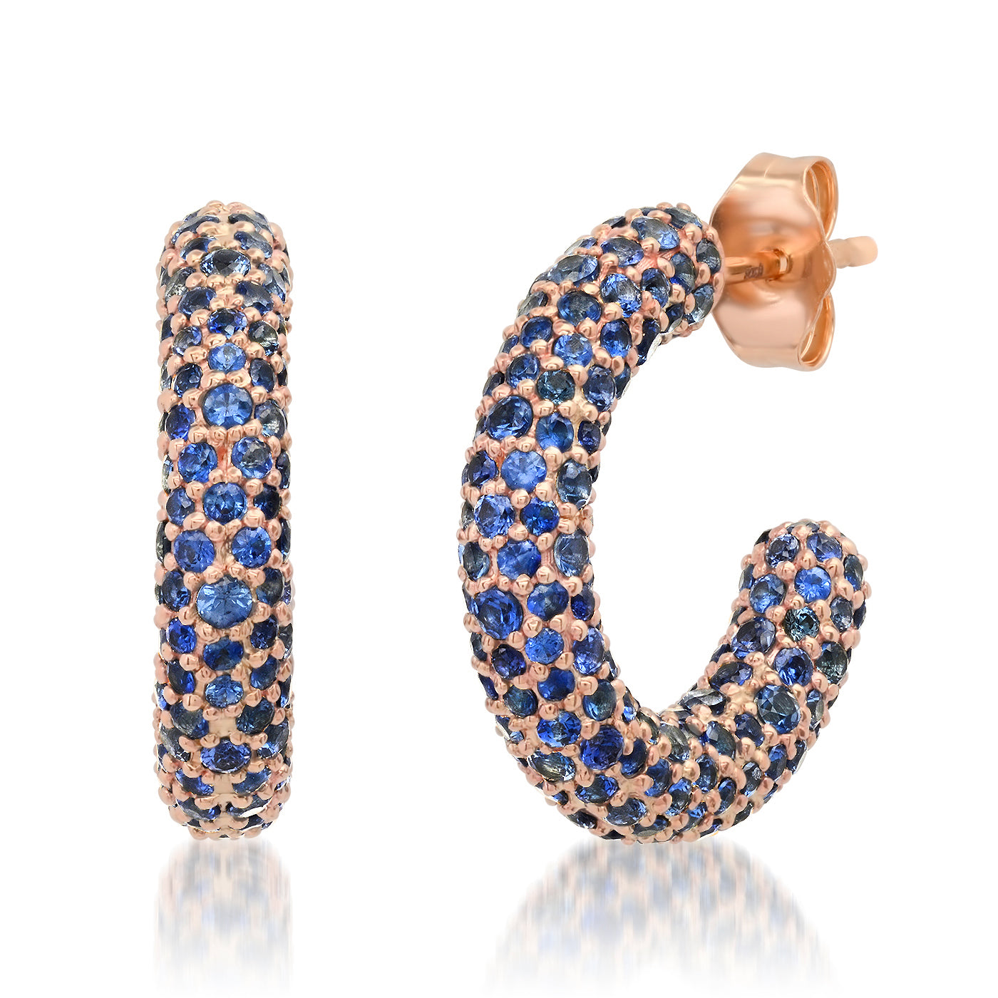 14K Rose Gold Mini Blue Sapphire Party Hoops